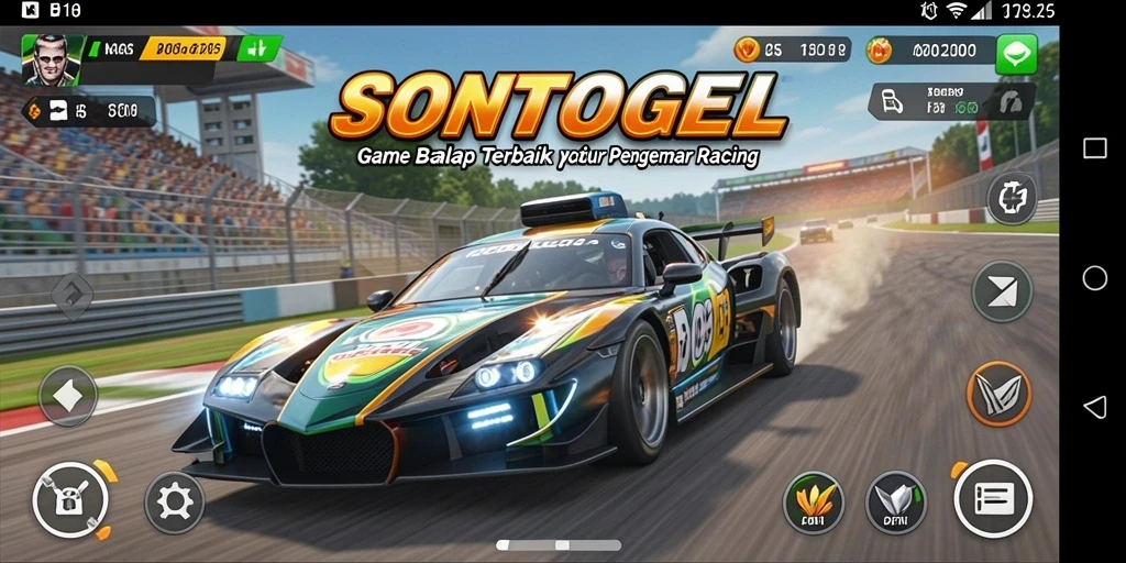 Screenshot gameplay SONTOGEL yang menampilkan aksi balapan seru.