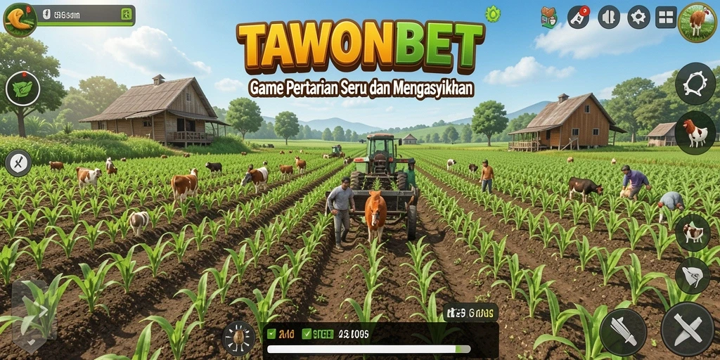 Screenshot gameplay TAWONBET dengan pemandangan pertanian yang indah.